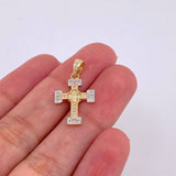 Clover Cross Pendant Dense 1.6 g / 3/4 in Two-Tone Yellow White Gold 18K