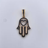 Dije Mano Hamsa 4.3gr / 4cm / Circones Negros Blancos Oro Amarillo 18K &
