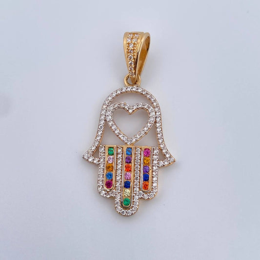 Pendant Hamsa Hand 4.35gr / 3.8cm / Colored Zircons 18K Yellow Gold &