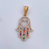 Pendant Hamsa Hand 4.35gr / 3.8cm / Colored Zircons 18K Yellow Gold &