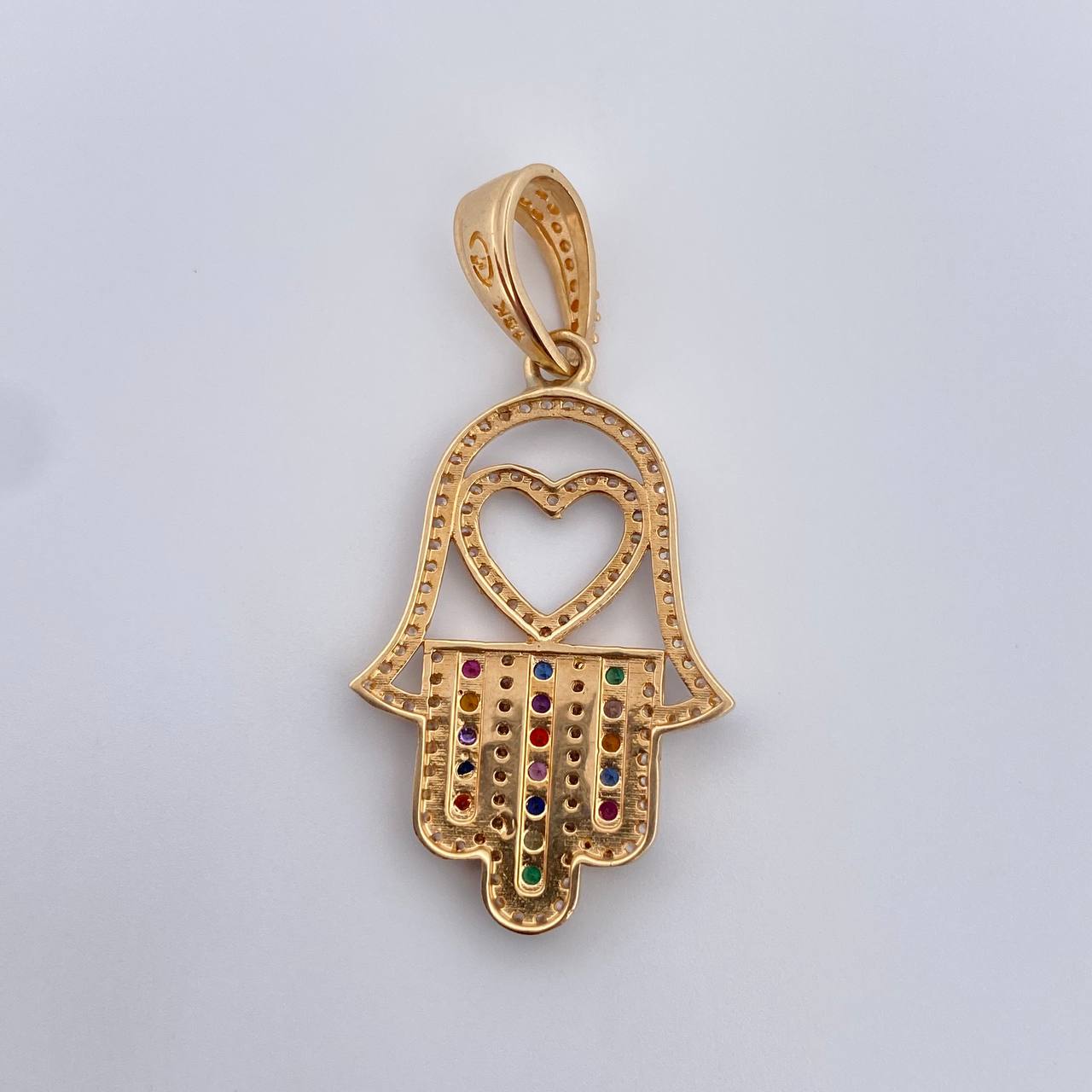Pendant Hamsa Hand 4.35gr / 3.8cm / Colored Zircons 18K Yellow Gold &