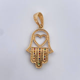 Pendant Hamsa Hand 4.35gr / 3.8cm / Colored Zircons 18K Yellow Gold &