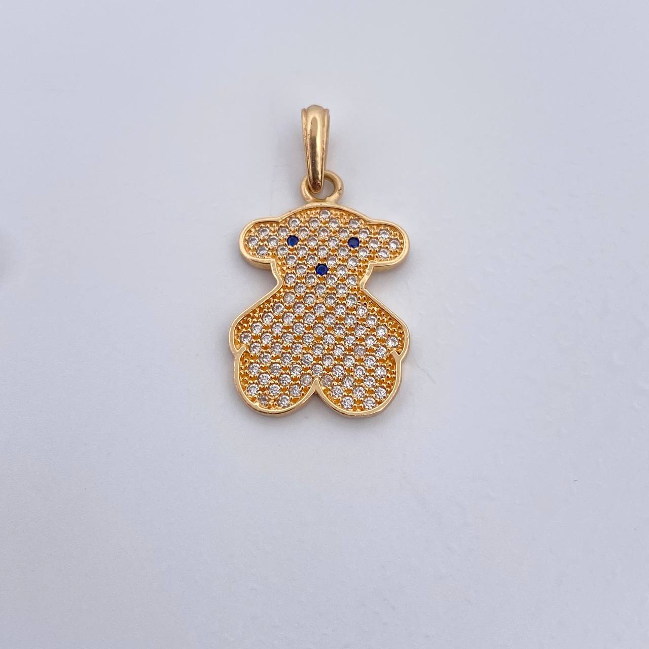 Pendant Bear Ts  2.35gr / 2.7cm / White Blue Zircons 18K Yellow Gold &