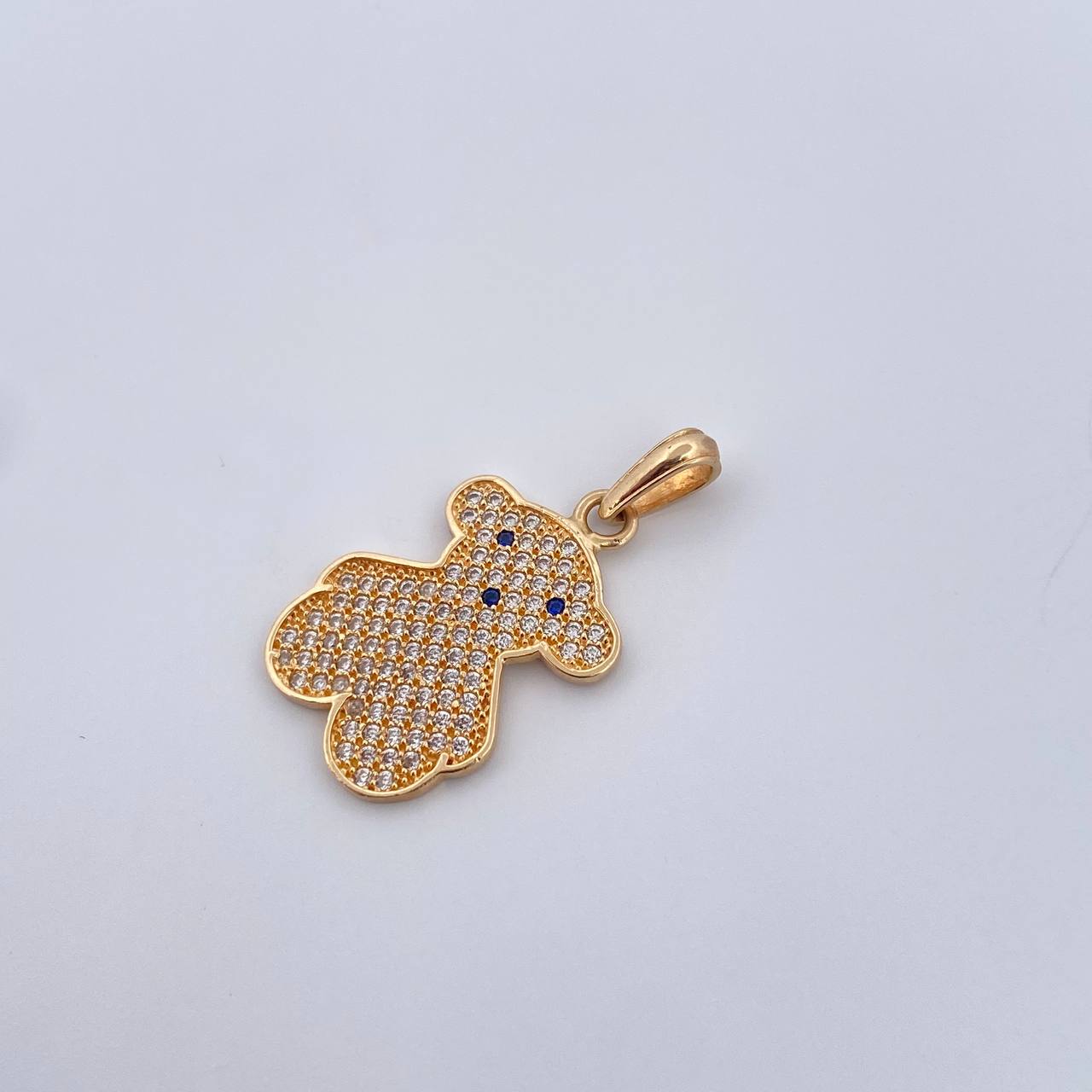 Pendant Bear Ts  2.35gr / 2.7cm / White Blue Zircons 18K Yellow Gold &