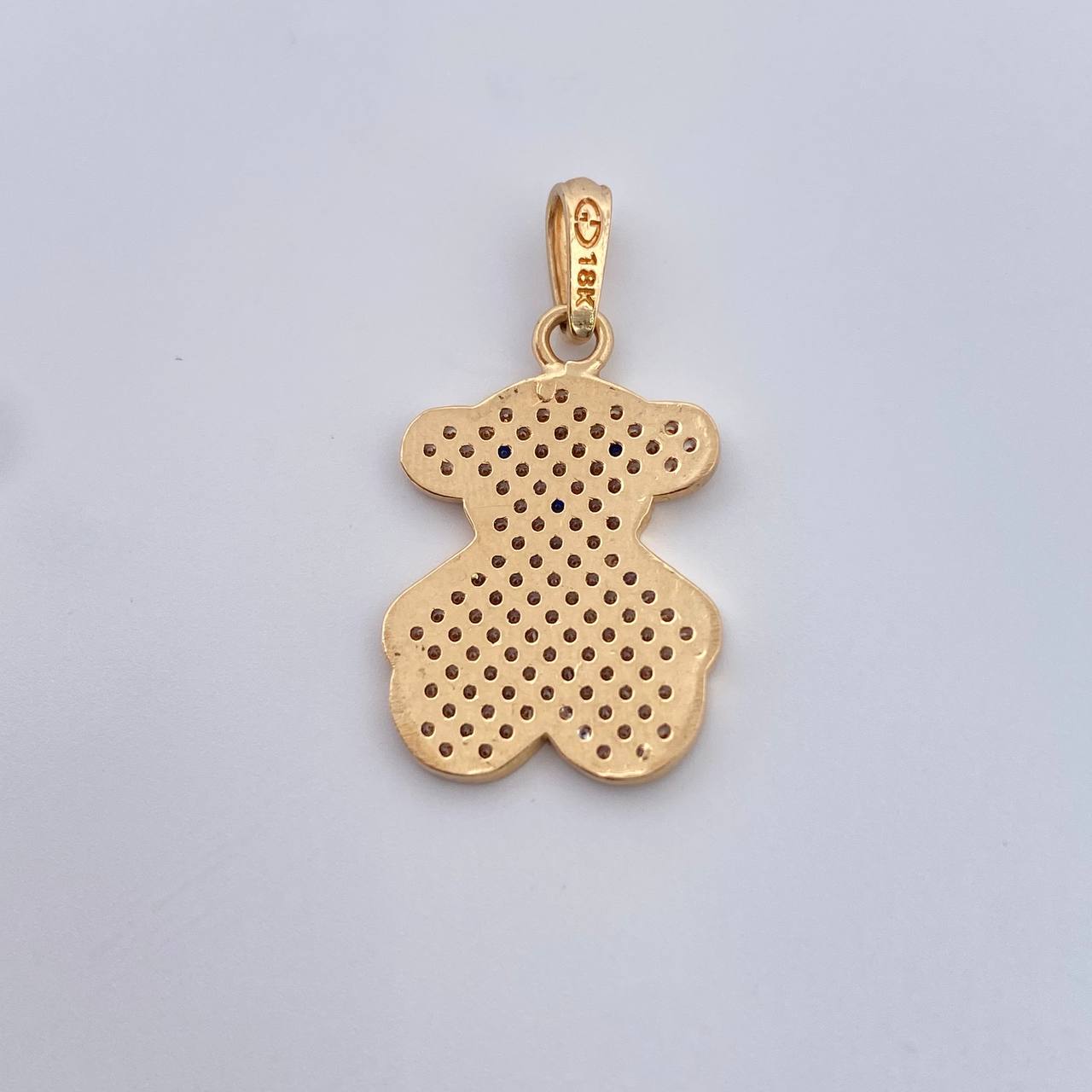 Pendant Bear Ts  2.35gr / 2.7cm / White Blue Zircons 18K Yellow Gold &