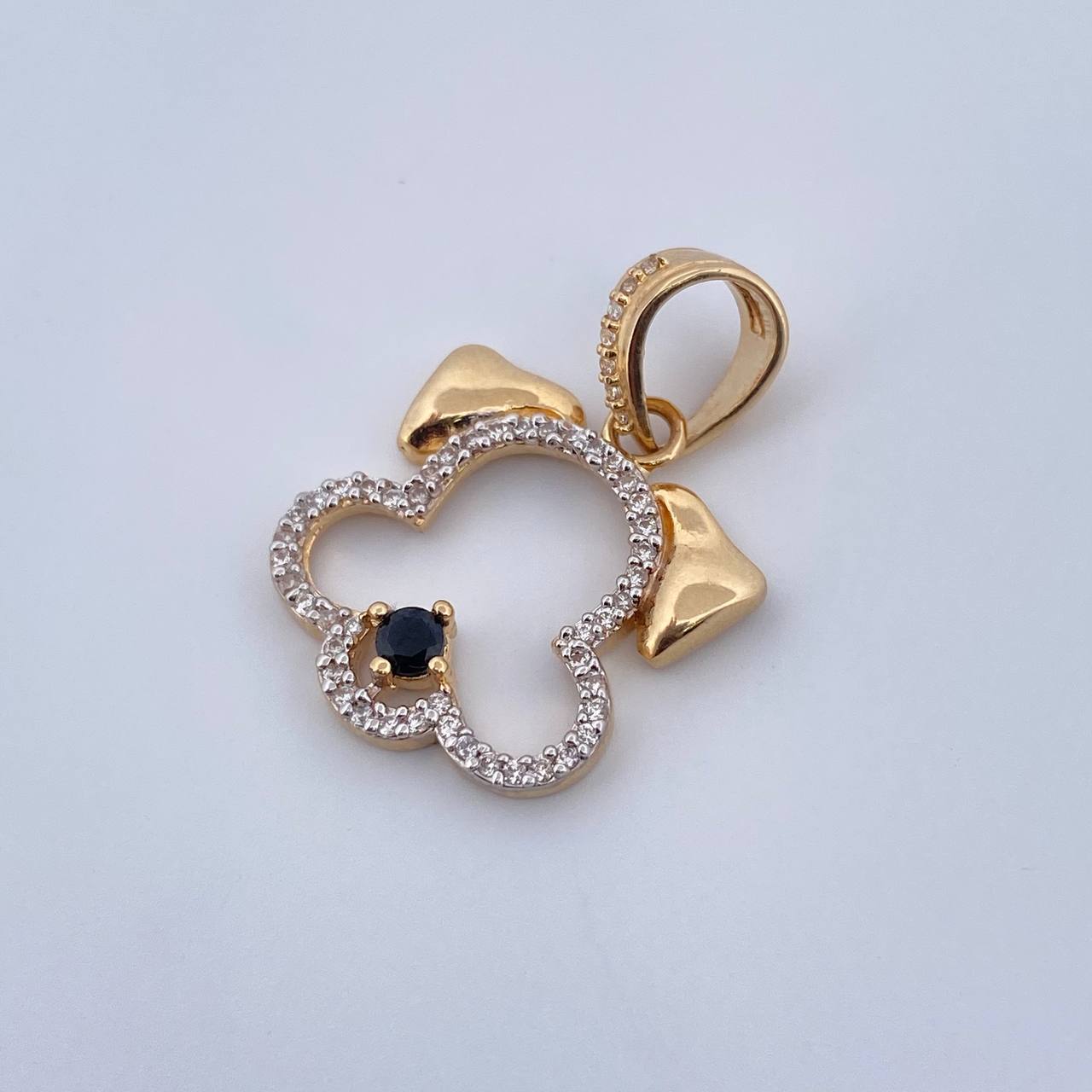 Pendant Dog Silhouette 3.6gr / 2.7cm / White Black Zircons 18K Yellow Gold &