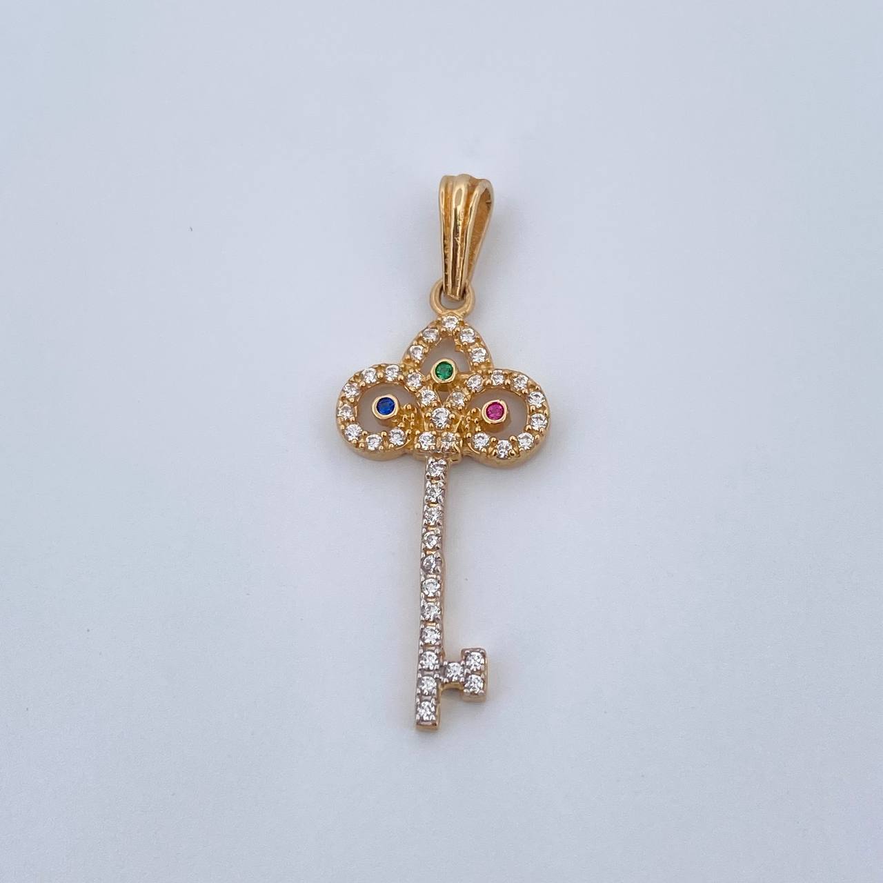 Pendant Key 1.4gr / 1.3in / Colored Zircons Two Tone Yellow White 18K &