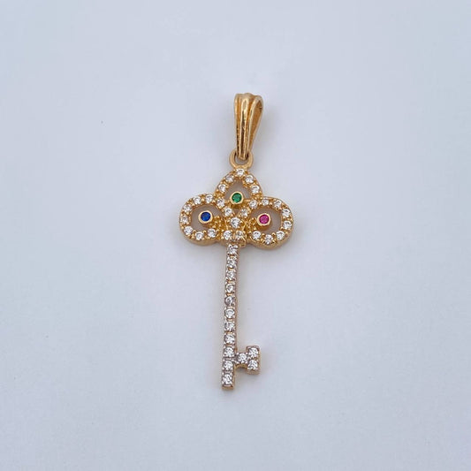 Pendant Key 1.4gr / 1.3in / Colored Zircons Two Tone Yellow White 18K &