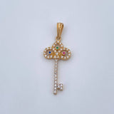 Pendant Key 1.4gr / 1.3in / Colored Zircons Two Tone Yellow White 18K &
