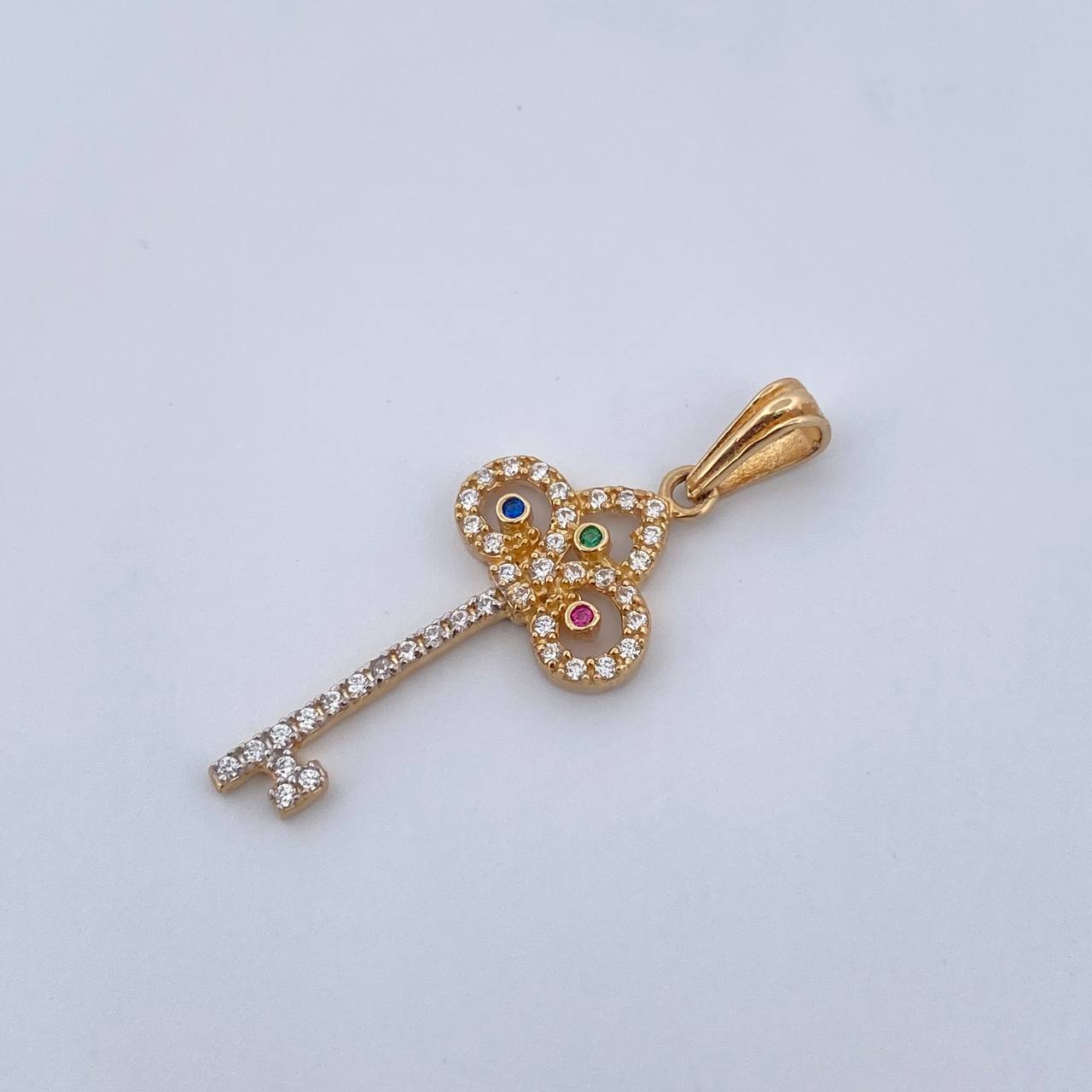 Pendant Key 1.4gr / 1.3in / Colored Zircons Two Tone Yellow White 18K &