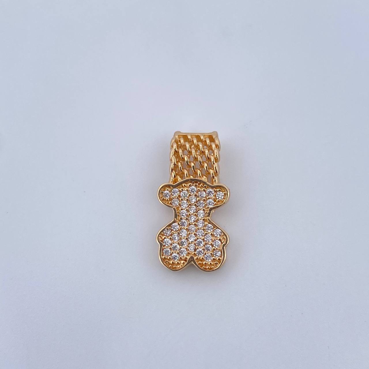Dije Malla Oso Ts 1.95gr / 1.9cm / Circones Blancos Oro Amarillo 18K &