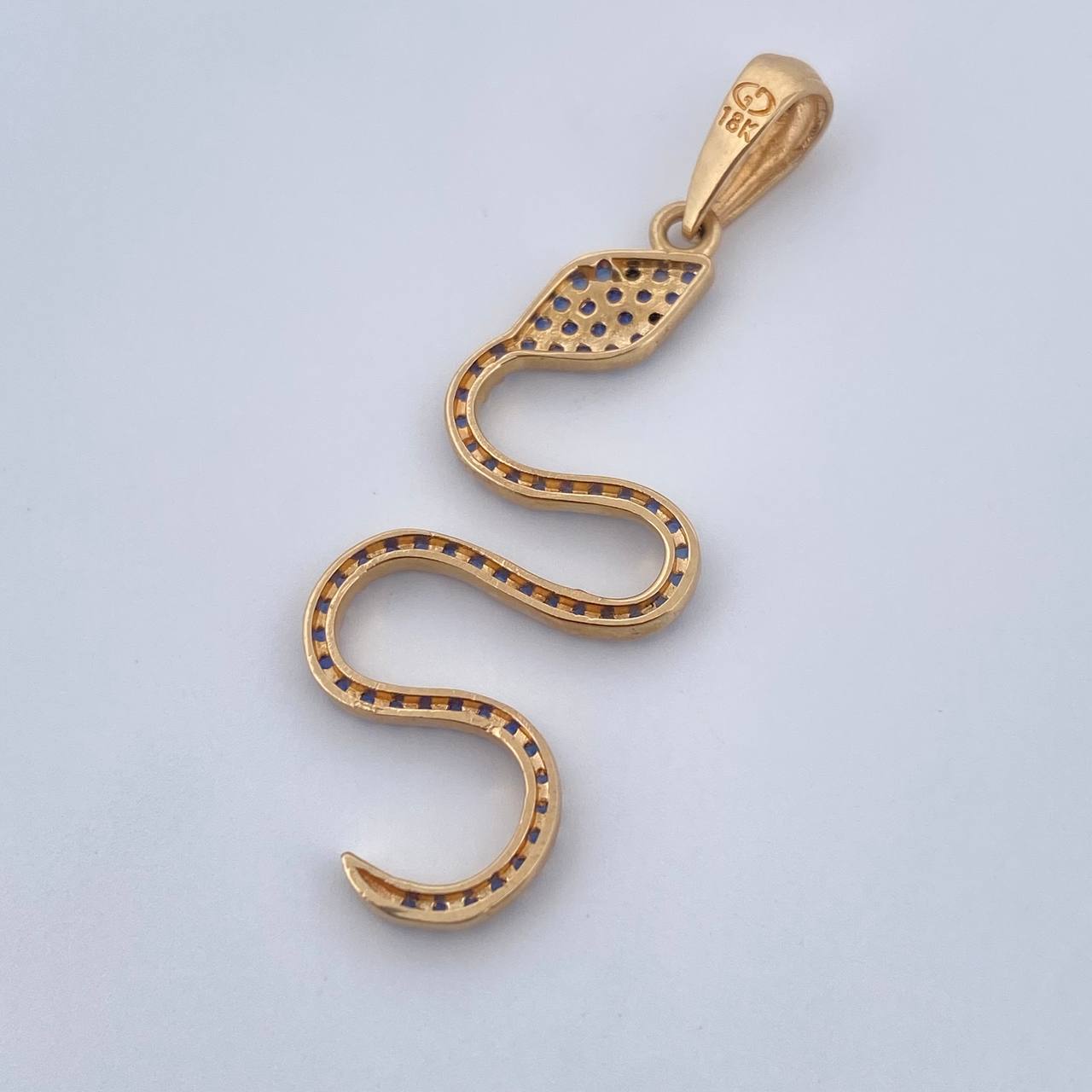 Pendant Snake 1.75gr / 3.9cm / Black Blue Zircons 18K Yellow Gold &