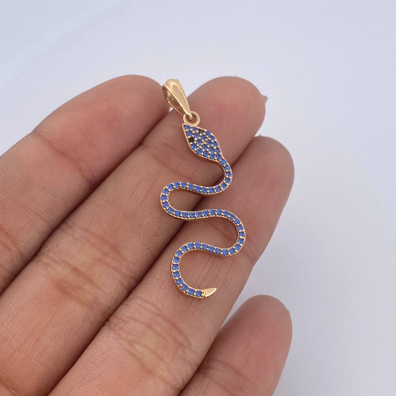 Pendant Snake 1.75gr / 3.9cm / Black Blue Zircons 18K Yellow Gold &