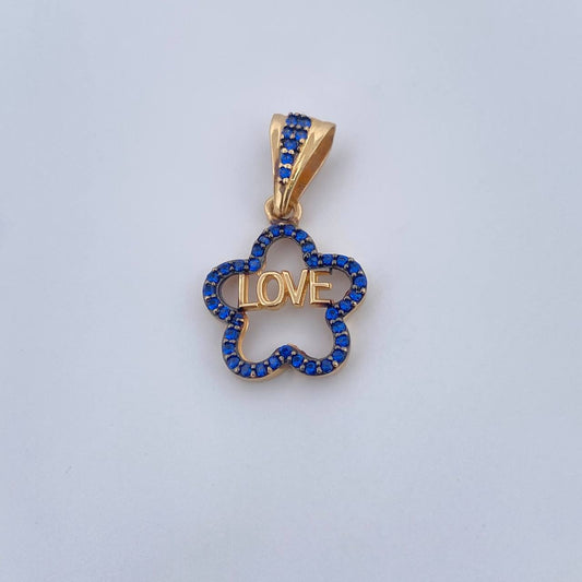Pendant Flower Silhouette Love 1.5gr / 2.4cm / Blue Zircons 18K Yellow Gold &