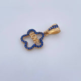 Dije Flor Silueta Love 1.5gr / 2.4cm / Circones Azules Oro Amarillo 18K &