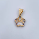 Dije Flor Silueta Love 1.5gr / 2.4cm / Circones Azules Oro Amarillo 18K &