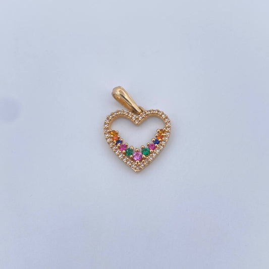 Pendant Heart Silhouette 1.5gr / 2.1cm / Colored Zircons 18K Yellow Gold &