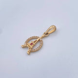 Pendant Eiffel Tower 1.15gr / 2.3cm / White Zirconia Red 18K Yellow Gold &