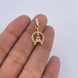 Pendant Eiffel Tower 1.15gr / 2.3cm / White Zirconia Red 18K Yellow Gold &