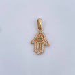 Pendant Hamsa Hand 1.6gr / 2.6cm / White Zircons Green 18K Yellow Gold &