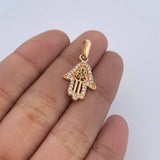 Pendant Hamsa Hand 1.6gr / 2.6cm / White Zircons Green 18K Yellow Gold &