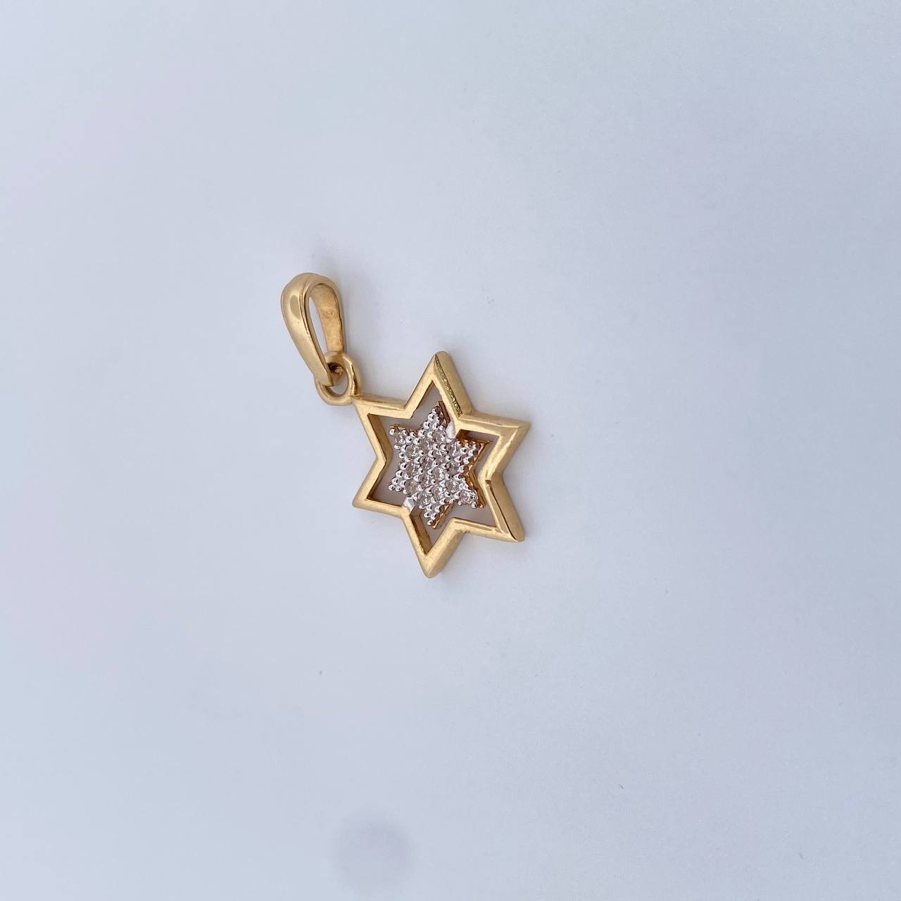 Pendant Star 1.35gr / 2.4cm / White Zircons / Two 18K Yellow and White Golds &