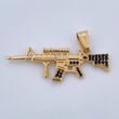 Pendant Rifle Weapon M 9.2gr / 4.7cm / Black Zircons 18K Yellow Gold &