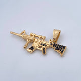 Pendant Rifle Weapon M 9.2gr / 4.7cm / Black Zircons 18K Yellow Gold &