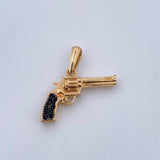 Pendant Revolver Weapon 2.7gr / 2.2cm / Black Zircons 18K Yellow Gold &