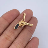Pendant Revolver Weapon 2.7gr / 2.2cm / Black Zircons 18K Yellow Gold &