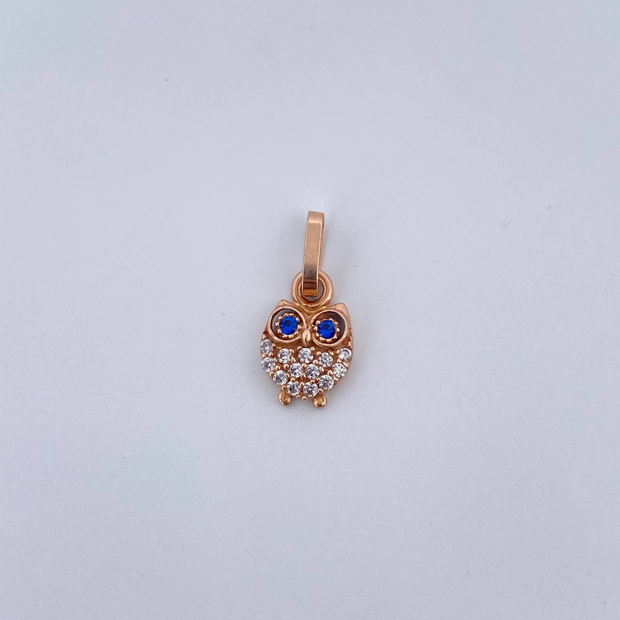 Dije Buho 0.45gr / 1.3cm / Circones Blancos Azules Oro _Rosa 18K &