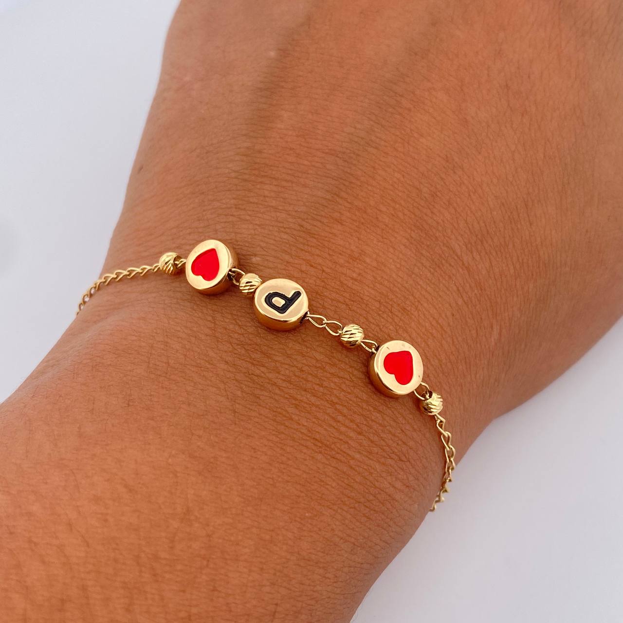 Bracelet Spikes Hearts 2.6gr / 18.4cm / 3mm Beads Diamond Cut 18K Yellow Gold &