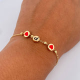 Bracelet Spikes Hearts 2.6gr / 18.4cm / 3mm Beads Diamond Cut 18K Yellow Gold &