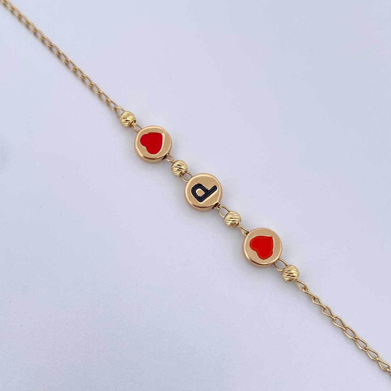 Bracelet Spikes Hearts 2.6gr / 18.4cm / 3mm Beads Diamond Cut 18K Yellow Gold &