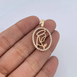 Dije Virgen Maria 2.65gr / 3cm / Circones Blancos Oro Amarillo 18K &