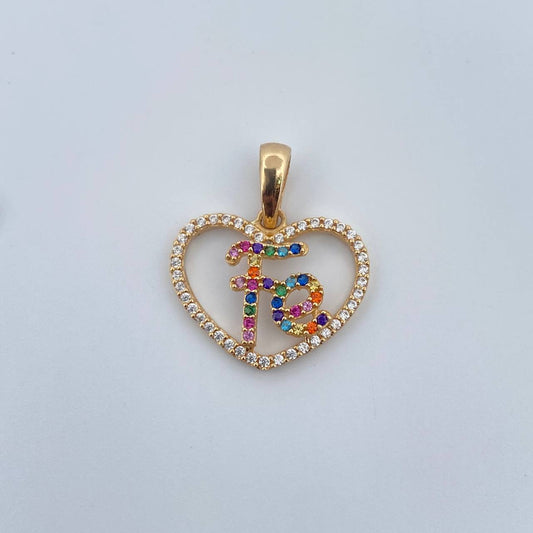 Pendant Heart Silhouette Faith 1.85gr / 2.1cm / Colored Zircons 18K Yellow Gold &
