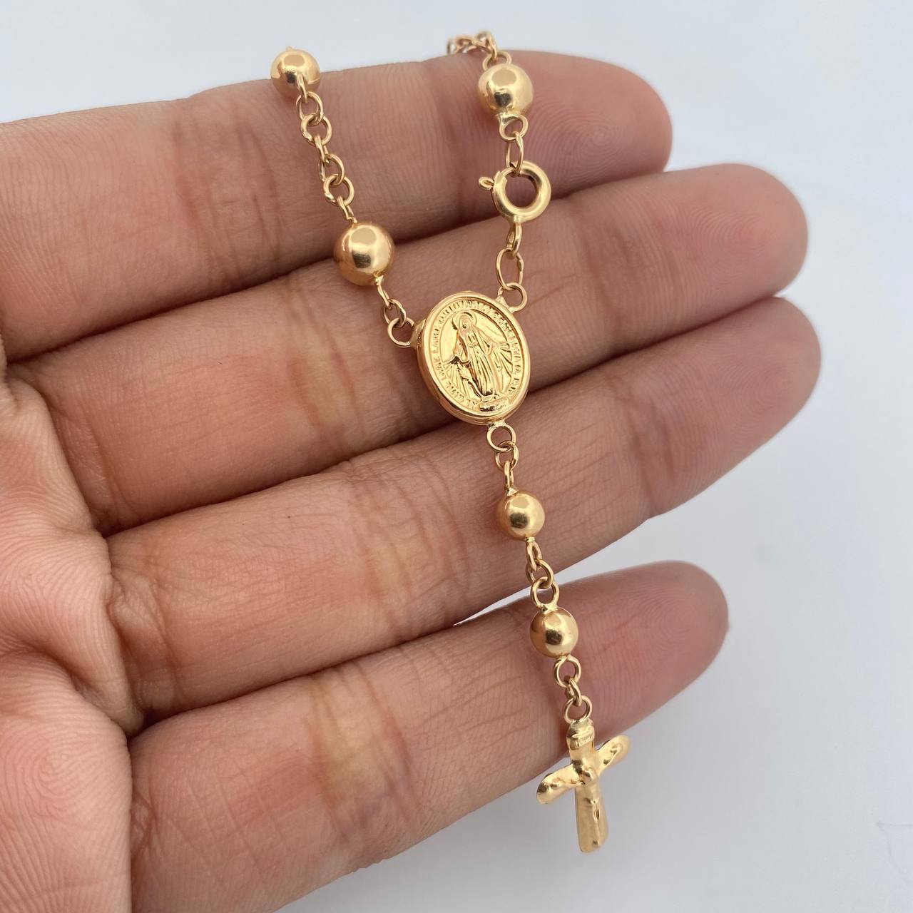 Pulso Denario Virgen Milagrosa 4.gr / 19cm / 4mm-5mm Bolas Lisas Oro Amarillo 18K &