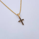 Set Cadena Lazo 0.9gr / 45cm / 0.9mm + Dije Cruz 0.75gr / 2cm Circones Negros Oro Amarillo 18K (Oferta) &