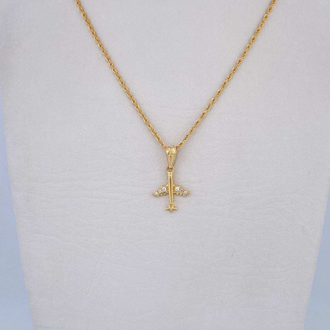 Set Rope Chain 0.95gr / 45cm / 0.9mm + Pendant 0.6gr / 1.9cm White Zircons 18K Yellow Gold (Offer) &