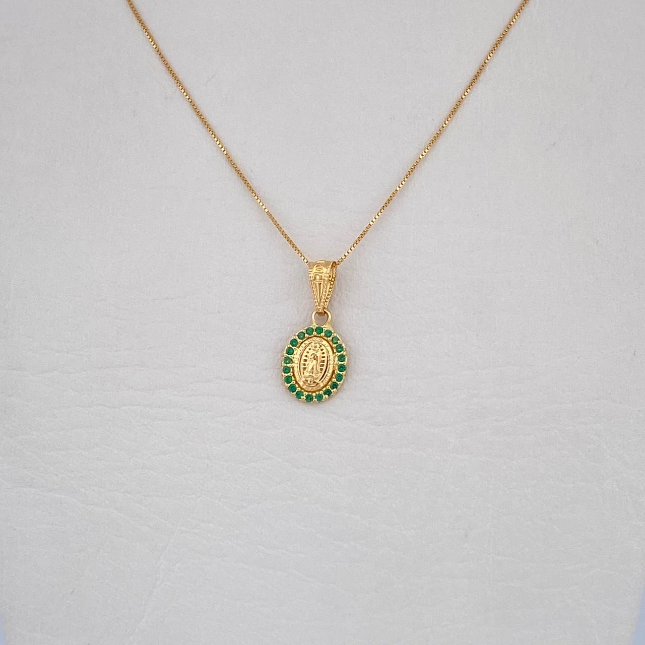 Set Venetian Chain 1.05gr/45cm/0.5mm + Pendant Virgin Guadalupe 0.7gr/1.8cm Green Zircons 18K Yellow Gold (Offer) &