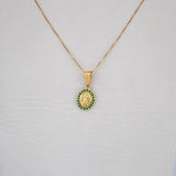 Set Venetian Chain 1.05gr/45cm/0.5mm + Pendant Virgin Guadalupe 0.7gr/1.8cm Green Zircons 18K Yellow Gold (Offer) &