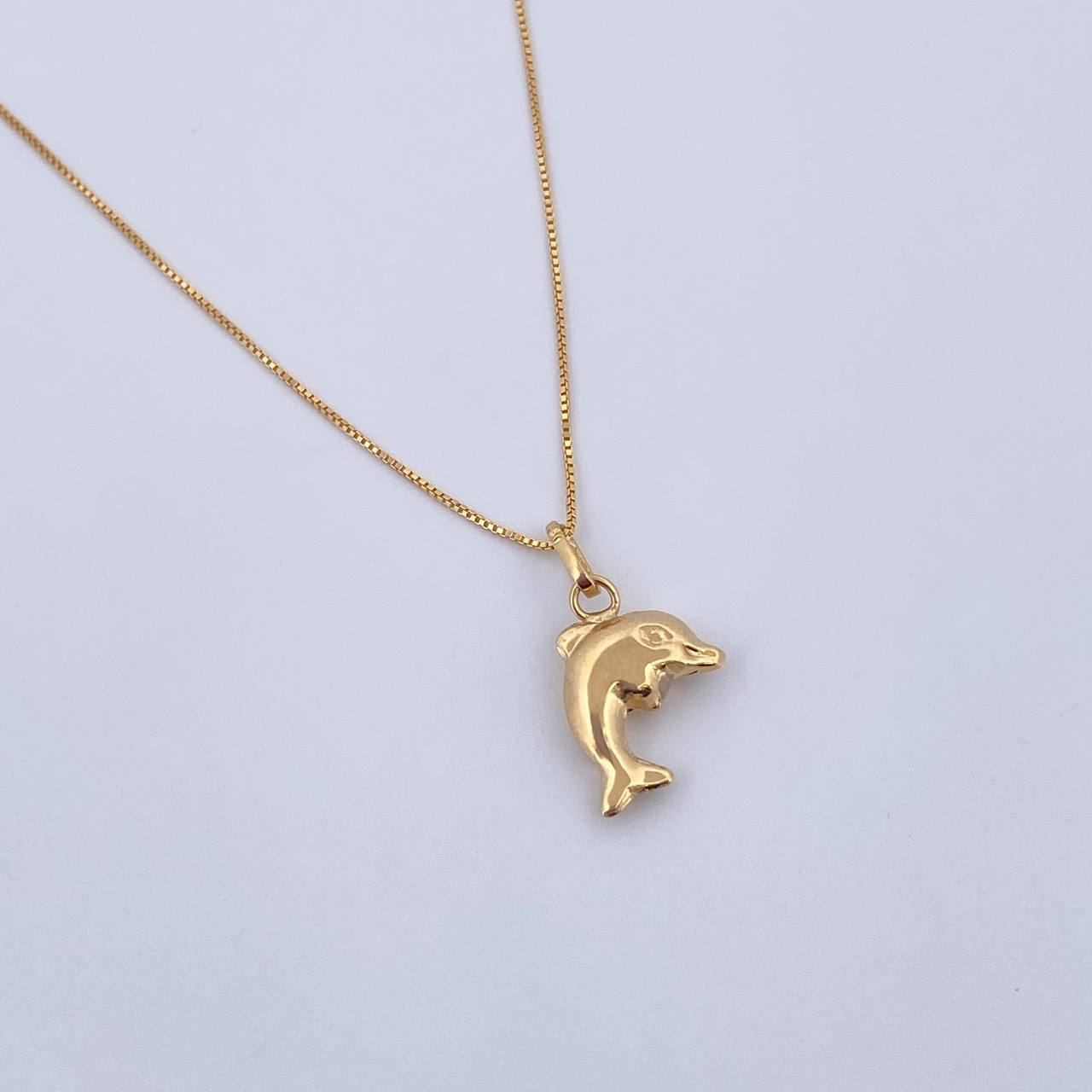 Set Cadena y Dije Veneciana+Delfin 1.55gr / 15 3/4 in / 0.55mm Oro Amarillo 18K $