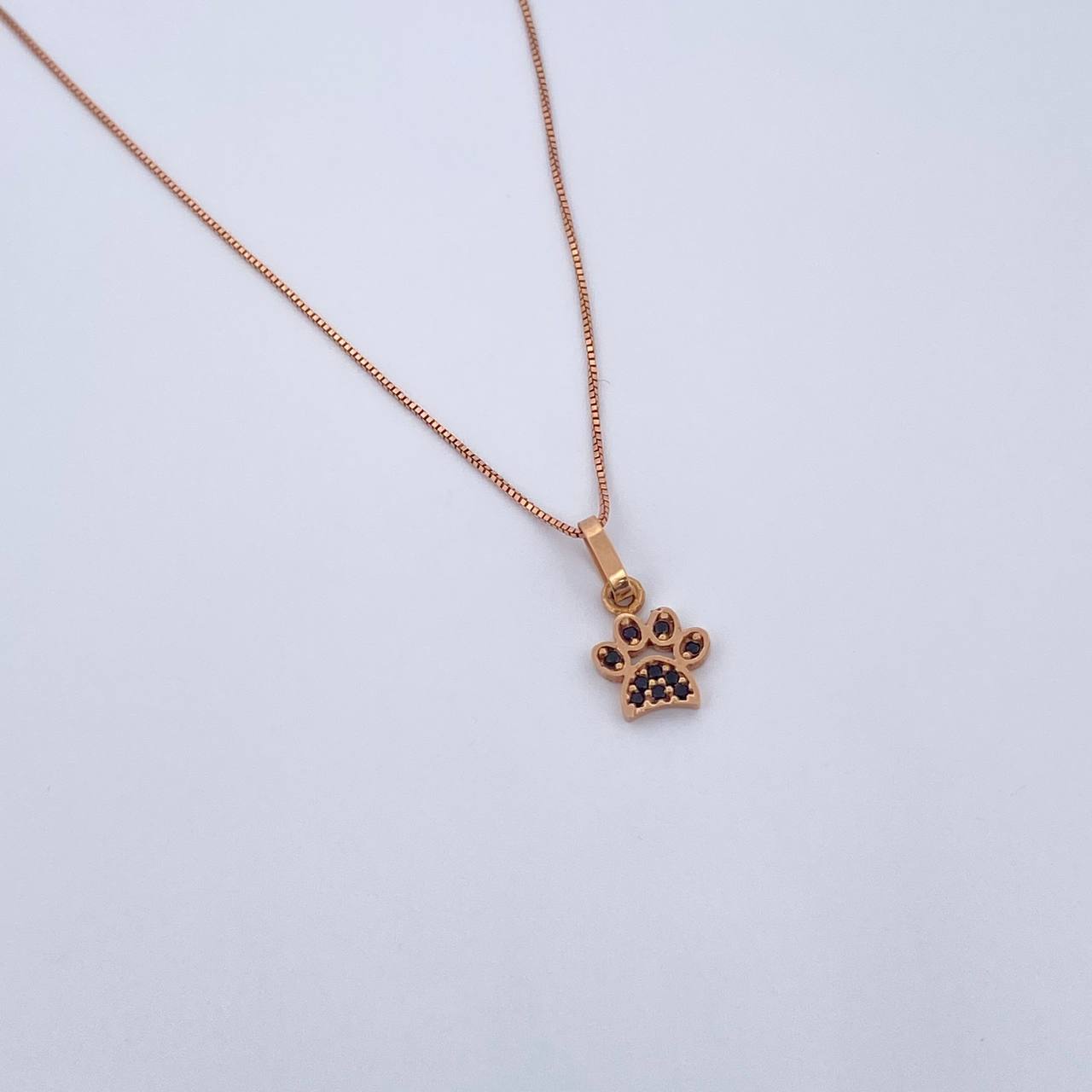 Set Venetian Chain 1.25gr / 50cm / 0.3mm + Pendant Paw 0.5gr / 1.3cm Black Zircons 18K Rose Gold (Offer) &