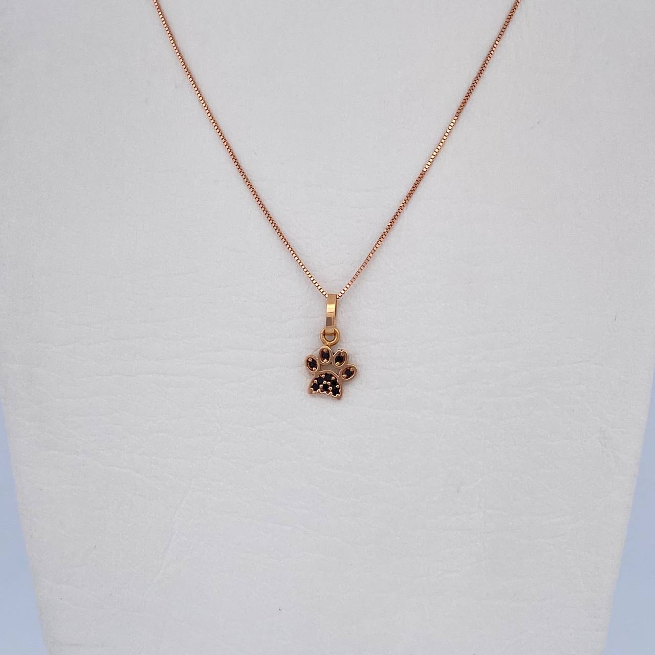Set Venetian Chain 1.25gr / 50cm / 0.3mm + Pendant Paw 0.5gr / 1.3cm Black Zircons 18K Rose Gold (Offer) &