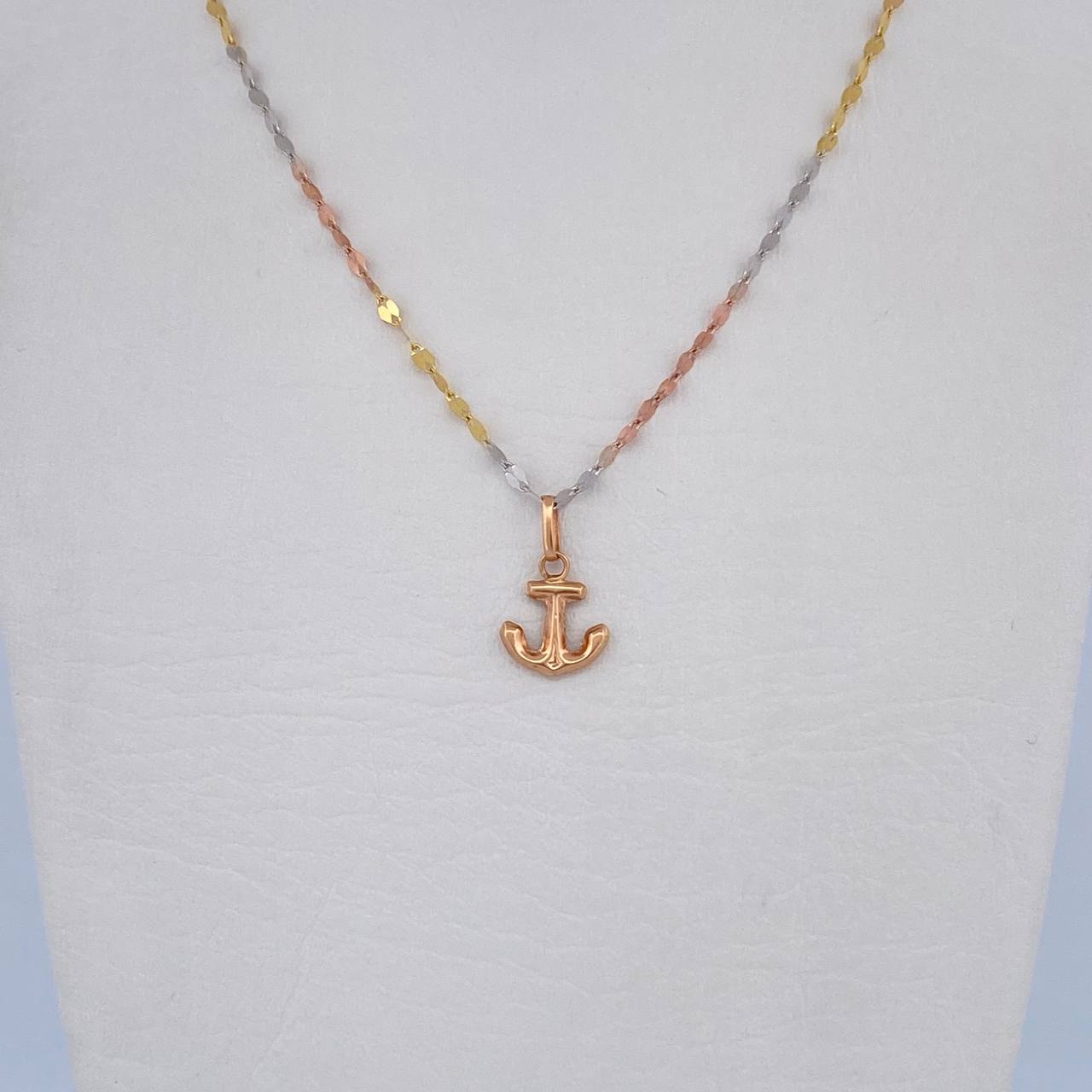 Set Chain Flower Mirror 1.1gr / 45cm / 1.5mm + Pendant Anchor 0.35gr / 1.5cm Stamped Three Golds 18K (Offer) &