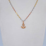 Set Chain Flower Mirror 1.1gr / 45cm / 1.5mm + Pendant Anchor 0.35gr / 1.5cm Stamped Three Golds 18K (Offer) &