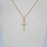 Set Flat Mariner Chain 1.35gr / 45cm / 0.9mm + Pendant Cruz 0.55gr / 2.8cm White Zircon Yellow Gold 18K (Offer) &