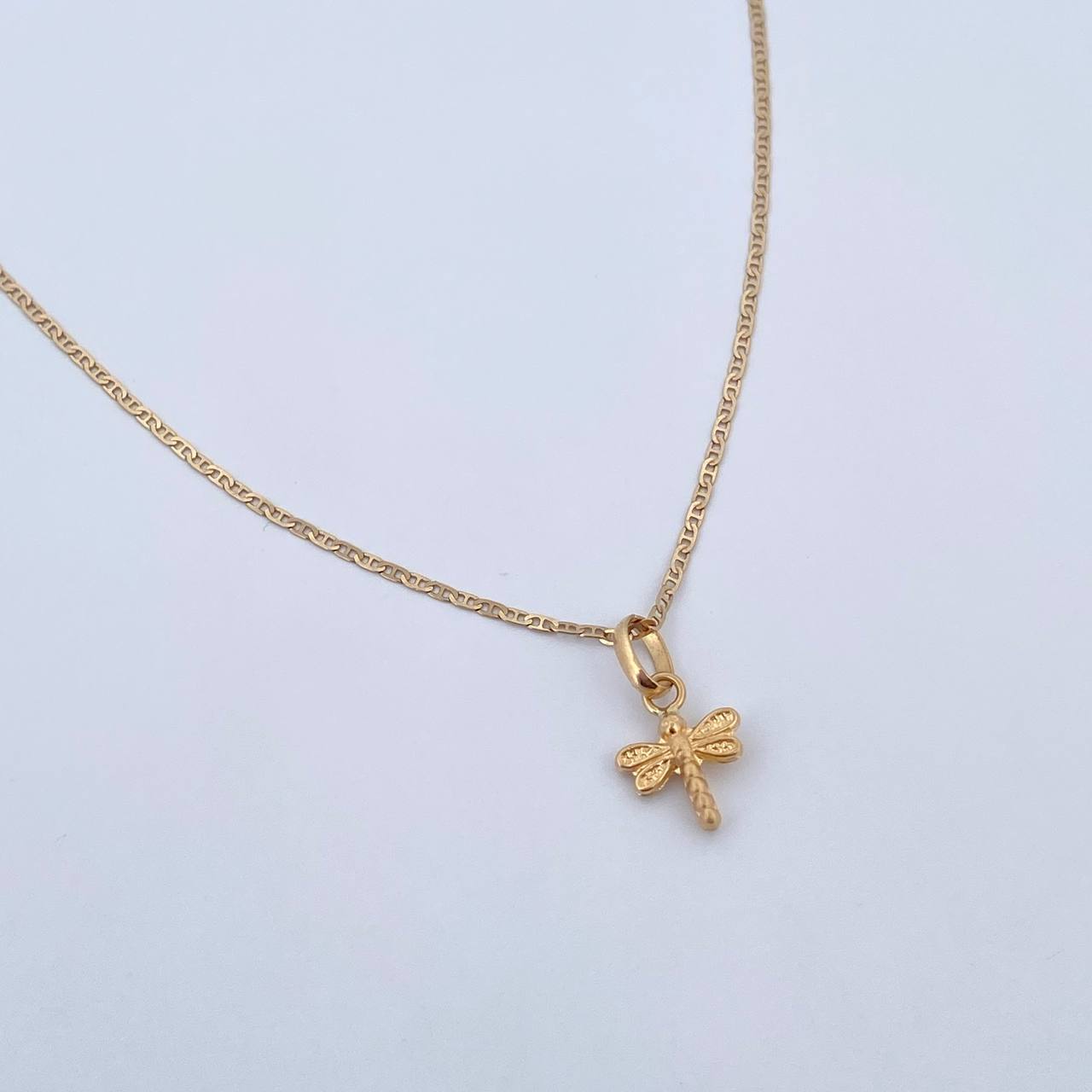 Set Flat Mariner Chain 1.5gr / 51cm / 0.9mm + Pendant Dragonfly 0.4gr / 1.5cm Stamped 18K Yellow Gold (Offer) &