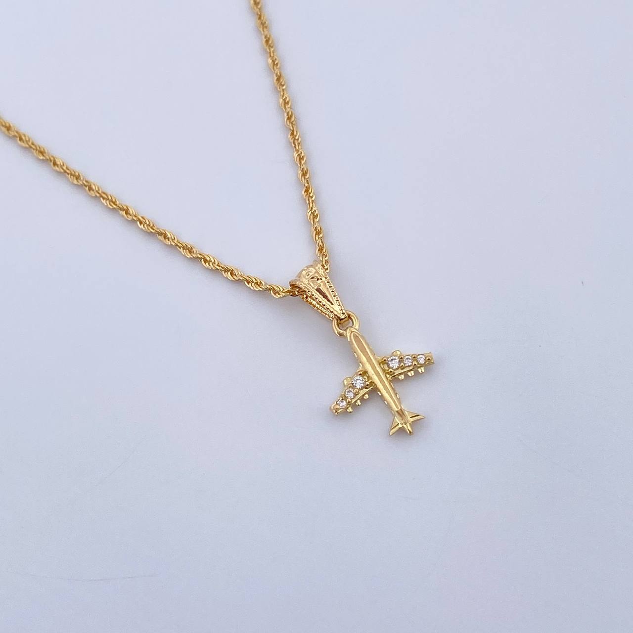 Set Rope Chain 0.95gr / 45cm / 0.9mm + Pendant 0.6gr / 1.9cm White Zircons 18K Yellow Gold (Offer) &