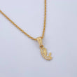 Set Cadena Lazo 0.9gr / 45cm / 0.9mm + Dije Virgen Maria 0.55gr / 1.7cm Circones Blancos Oro Amarillo 18K (Oferta) &